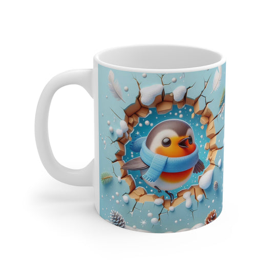 Tasse Rouge-Gorge Mignon – Mug Céramique 325ml – Cadeau Hiver Oiseau Nature Festif