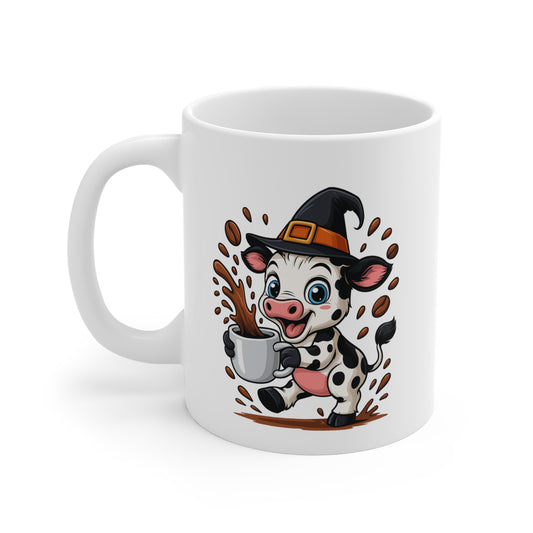 Tasse Vache Sorcière Halloween – Mug Céramique Café 325ml – Cadeau Fantaisie Original