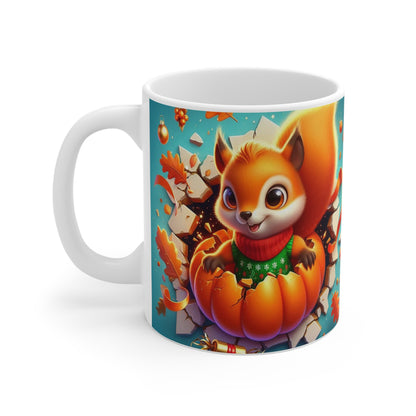 Tasse Écureuil Automne – Mug Citrouille & Feuilles Orange – Céramique 325ml – Cadeau Halloween et Hiver