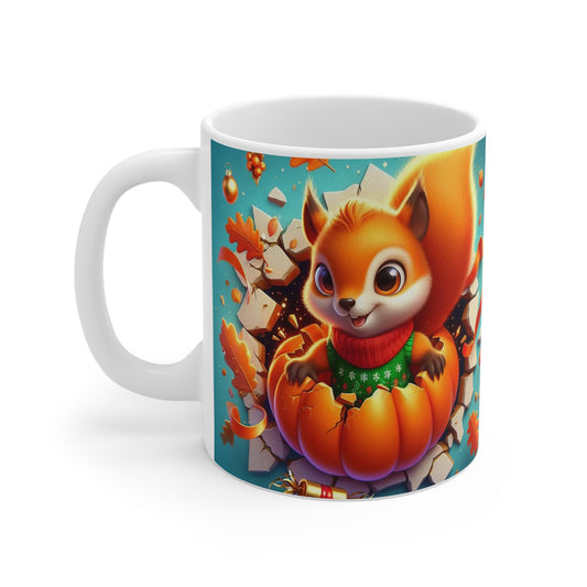Tasse Écureuil Automne – Mug Citrouille & Feuilles Orange – Céramique 325ml – Cadeau Halloween et Hiver