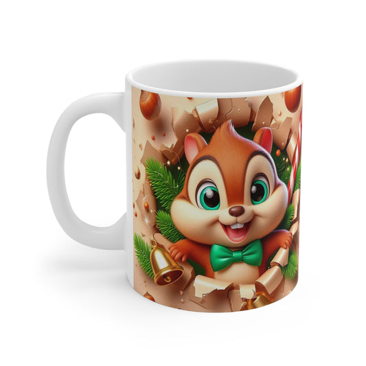 Tasse Écureuil Noël – Mug Céramique 325ml – Cadeau Festif Hiver Animaux Mignons