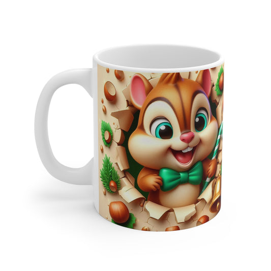 Tasse Écureuil Noël – Mug Céramique 325ml – Cadeau Festif Hiver Animaux Mignons