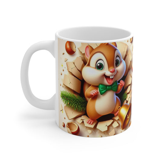 Tasse Écureuil Noël – Mug Céramique 325ml – Cadeau Hiver Festif Animaux Mignons