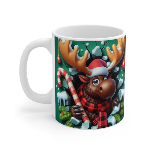 Tasse Élan de Noël – Mug Hiver Festif Sucre d’Orge & Bonnet Rouge – Cadeau Original 325ml