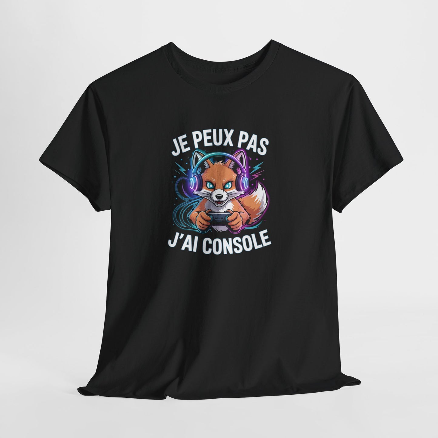T-Shirt Gamer Homme Femme – Tee Shirt Jeu Vidéo Renard Console – Cadeau Gaming Drôle Noir Blanc Gris