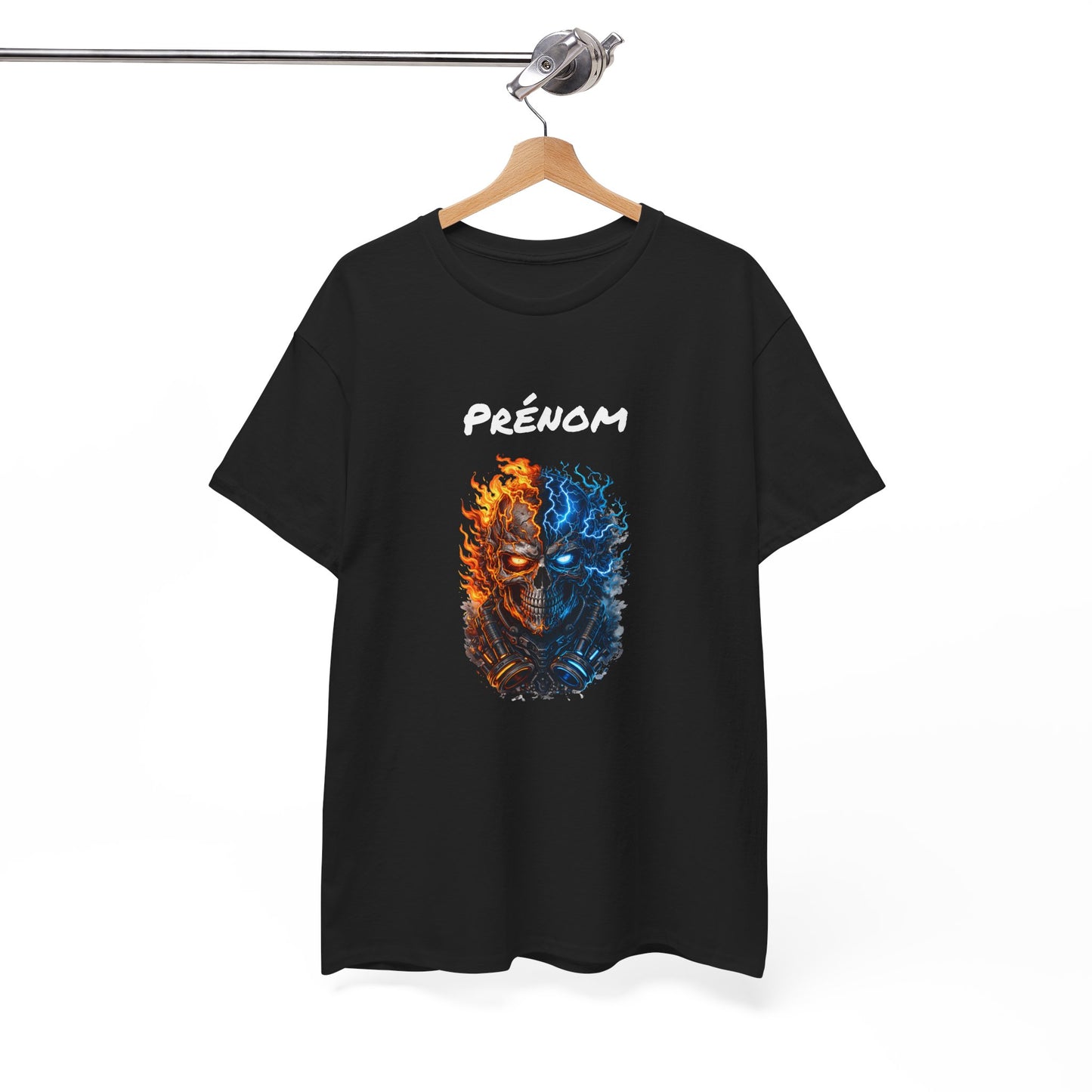 T-Shirt Skull Feu et Glace Personnalisé Personnalisable – Tête de Mort Gamer avec Prénom – Style Dark