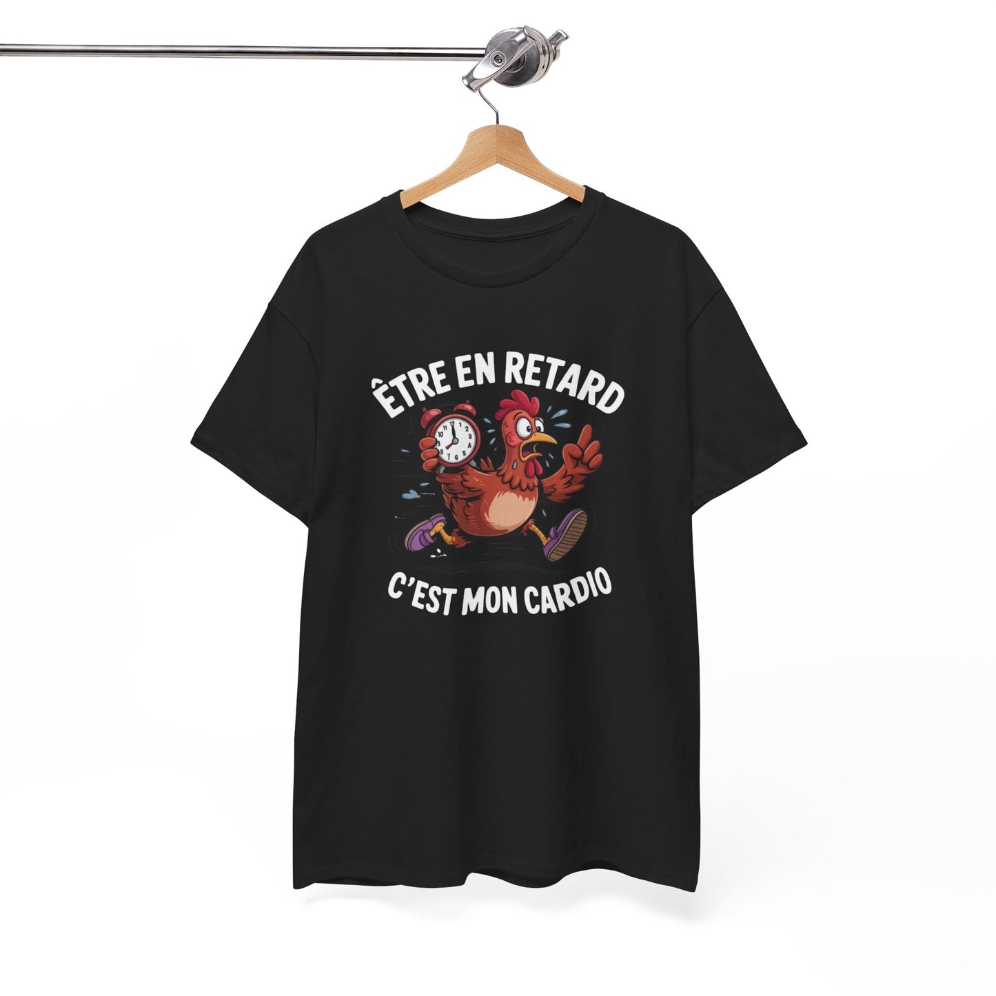 Tee Shirt Humour Être en retard c’est mon cardio – Blague retard travail – Cadeau drôle Blanc Gris Noir