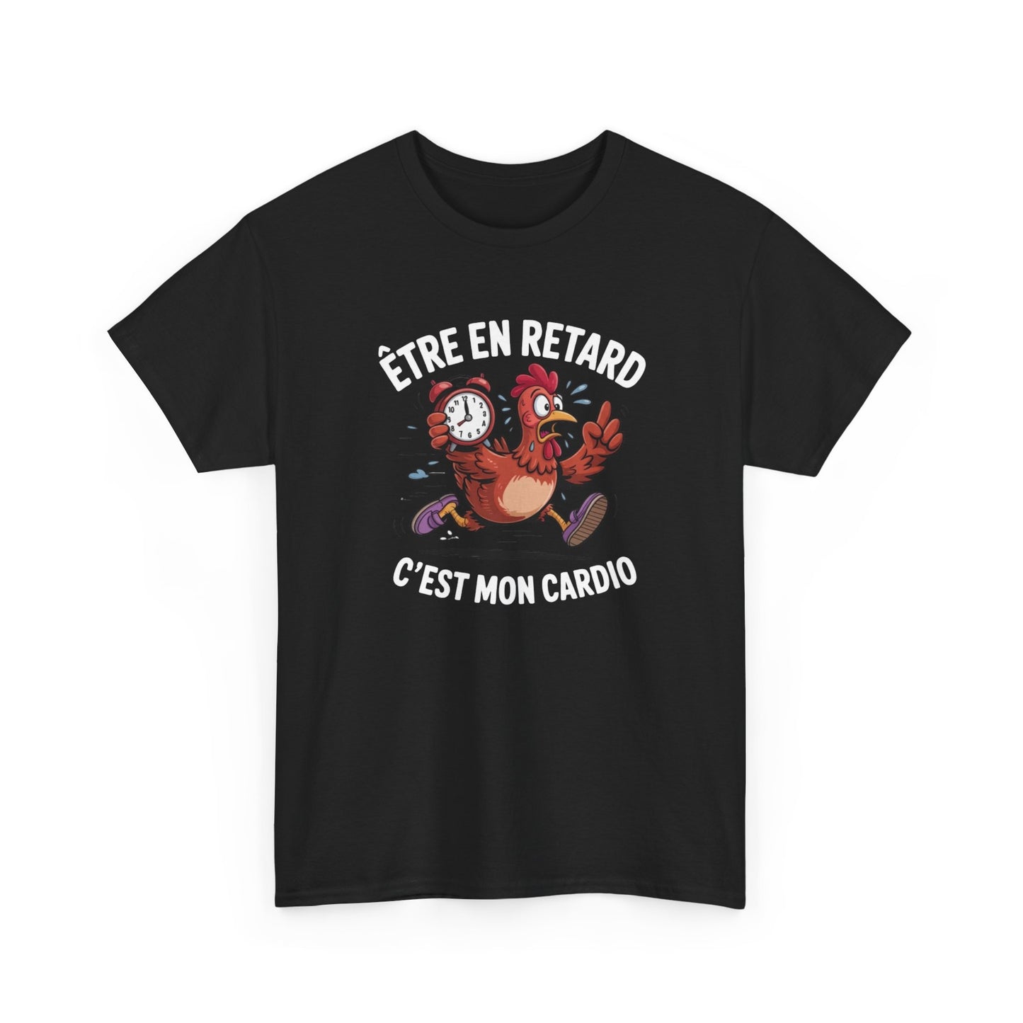 Tee Shirt Humour Être en retard c’est mon cardio – Blague retard travail – Cadeau drôle Blanc Gris Noir