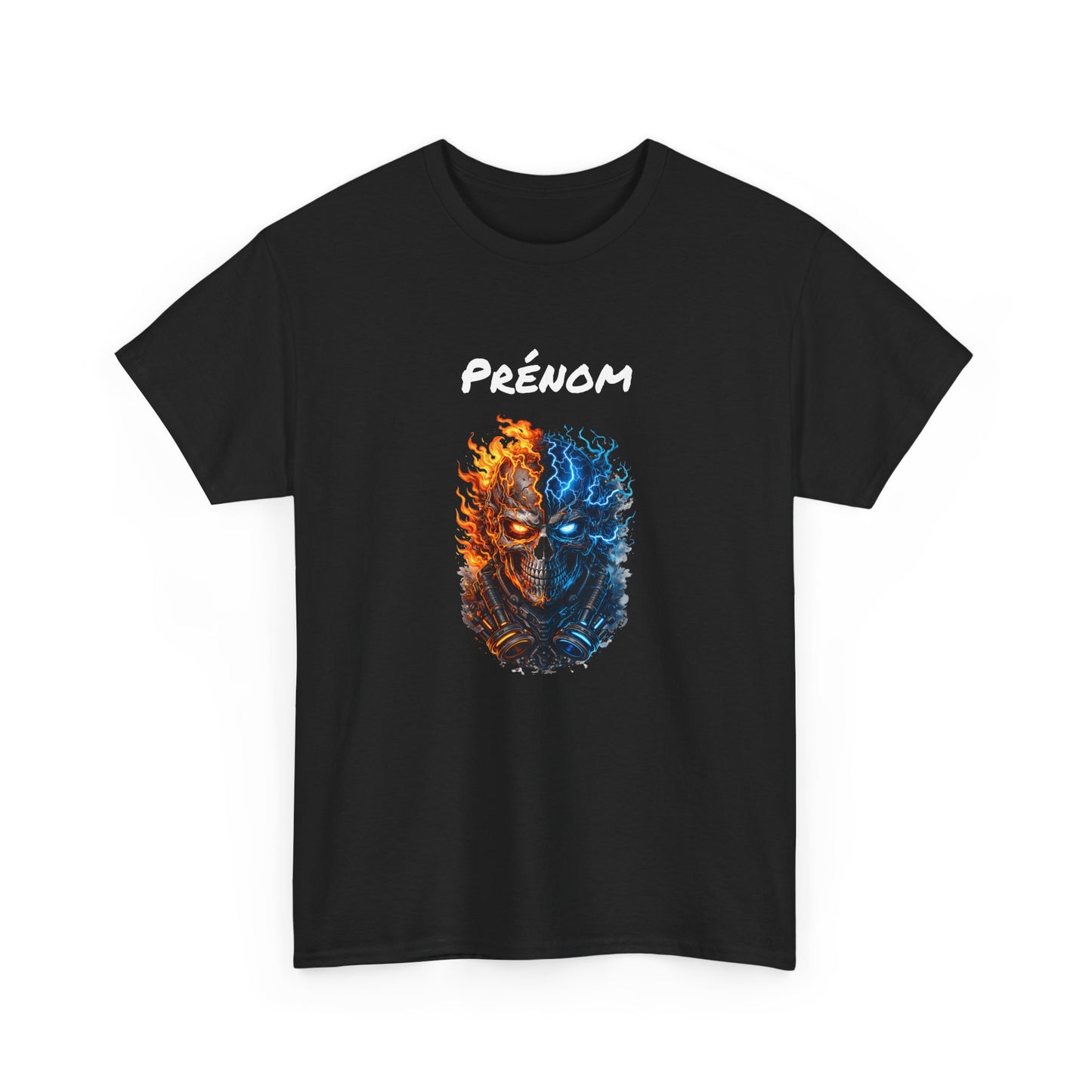 T-Shirt Skull Feu et Glace Personnalisé Personnalisable – Tête de Mort Gamer avec Prénom – Style Dark