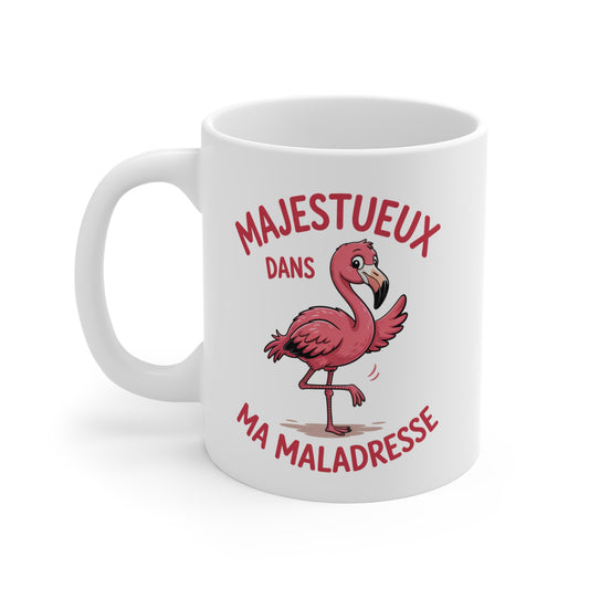 Mug Humour Flamant Rose – Tasse Céramique 325ml Majestueux dans ma Maladresse – Cadeau Drôle et Mignon