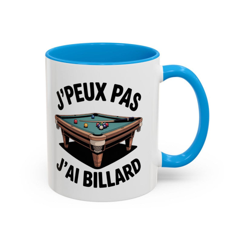 Mug “J’peux pas j’ai billard” – Tasse Céramique Humour Joueur de Billard – Cadeau Fun Sport Bar et Maison